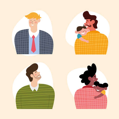 six fathers day comic charactersのイラスト素材