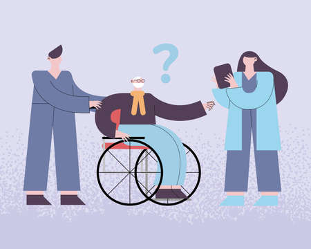 three alzheimer persons group charactersのイラスト素材