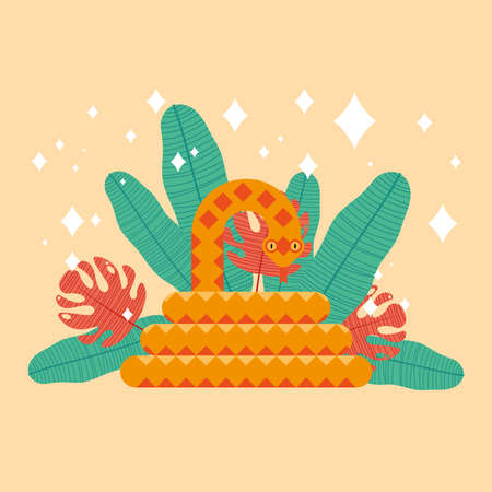 snake amphibian and leafs characterのイラスト素材