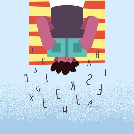 boy liying reading with dyslexia character