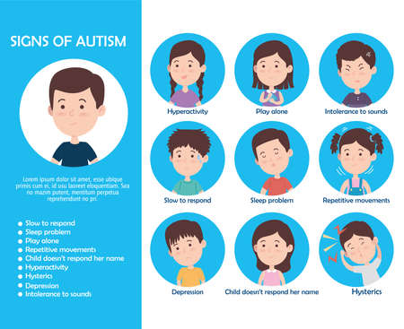 ten autistic kids with signs of autismのイラスト素材