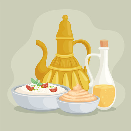 golden kettle and arabic foods iconのイラスト素材