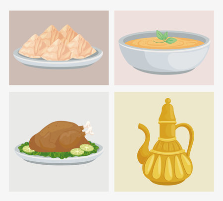 four arabic foods set iconsのイラスト素材