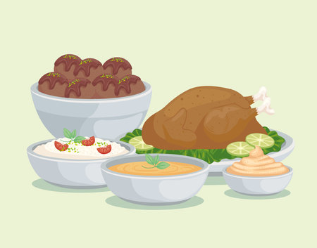 sauces and arabic foods set iconsのイラスト素材
