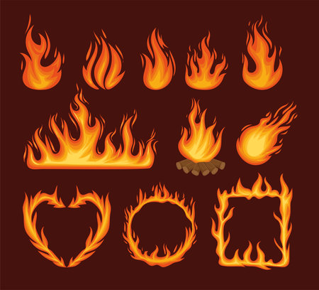 eleven fire flames collection iconsのイラスト素材