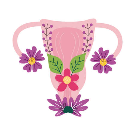 uterus with red flowers decorationのイラスト素材