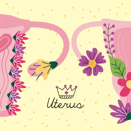 two uterus with flowers iconsのイラスト素材