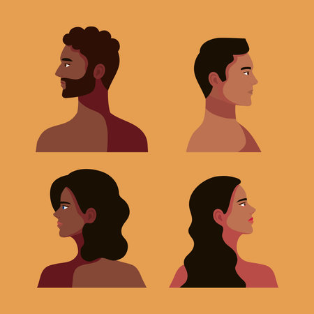 afro four persons shirtless characters