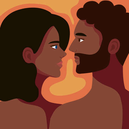 afro couple shirtless lovers charactersのイラスト素材