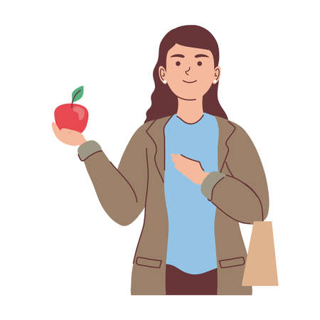 woman vegan with apple characterのイラスト素材