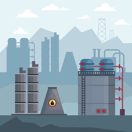factory fracking industry scene iconのイラスト素材