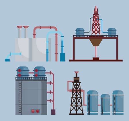 four fracking industry plants iconsのイラスト素材