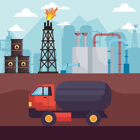 fracking industry oil scenes iconsのイラスト素材