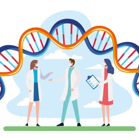doctors characters and dna moleculeのイラスト素材