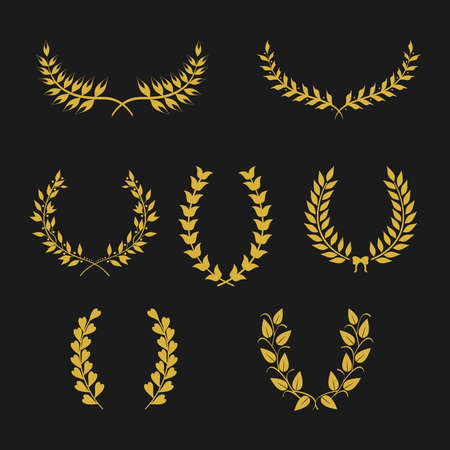 seven golden laurel wreaths set iconsのイラスト素材