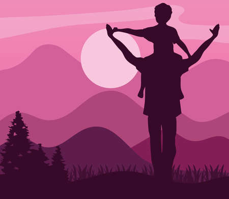 father carring son landscapeのイラスト素材