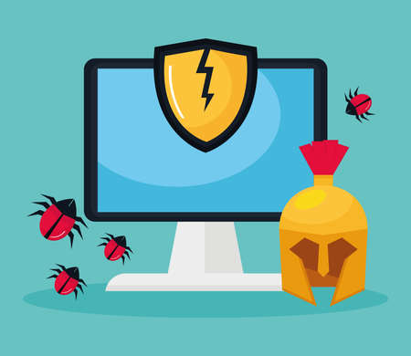 desktop with cyber securityのイラスト素材