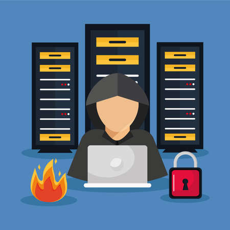 hacker and cyber security iconsのイラスト素材