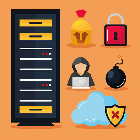 six cyber security iconsのイラスト素材