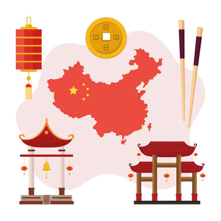 six china culture iconsのイラスト素材