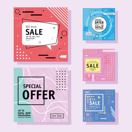 five commercial memphis bannersのイラスト素材