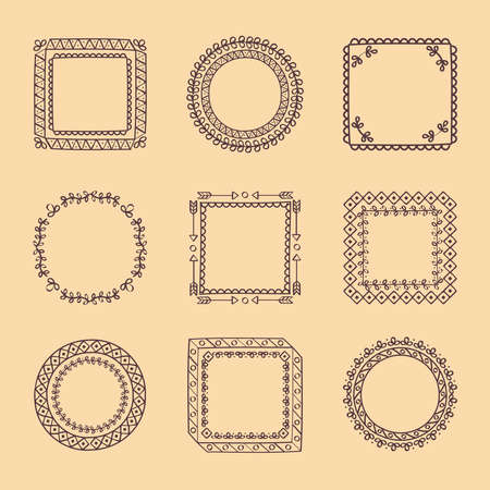 hand drawn frames nine stylesのイラスト素材