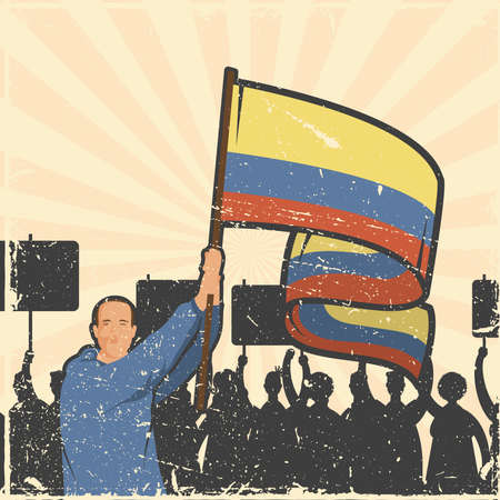 Colombians protesting with flag charactersのイラスト素材