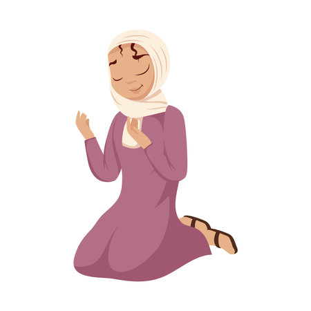 woman praying muslim character iconのイラスト素材