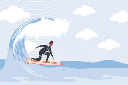 afro surfer in wave scene