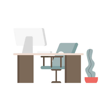 office workplace scene furniture iconsのイラスト素材