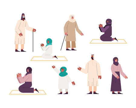 eight muslim culture persons charactersのイラスト素材