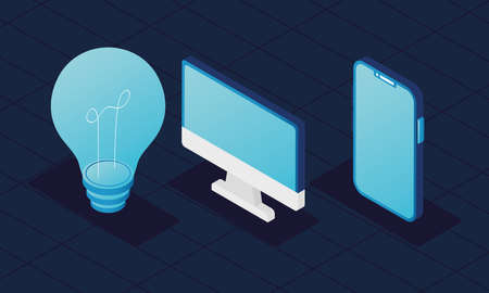 bulb and devices isometric iconsのイラスト素材