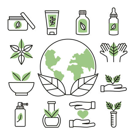 thirteen organic cosmetics set iconsのイラスト素材