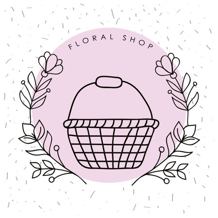 flowers and basket straw drawnのイラスト素材