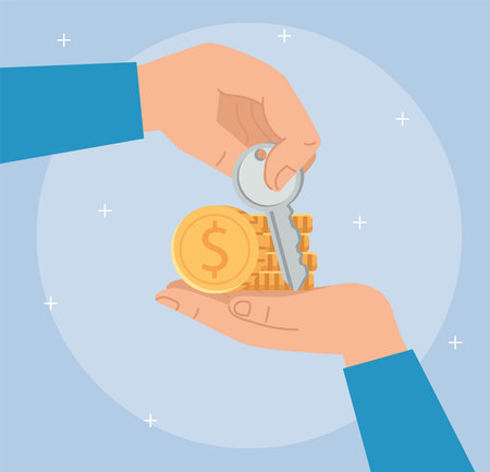 coins and key between handsのイラスト素材