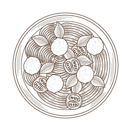 italian pasta spaghetti and meatballsのイラスト素材