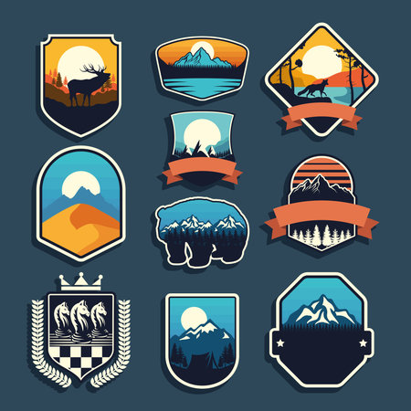 nine adventure emblems set icons