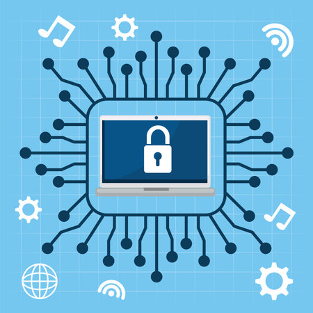 padlock inside laptop with circuitのイラスト素材