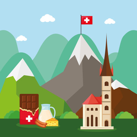 landscape of switzerlandのイラスト素材