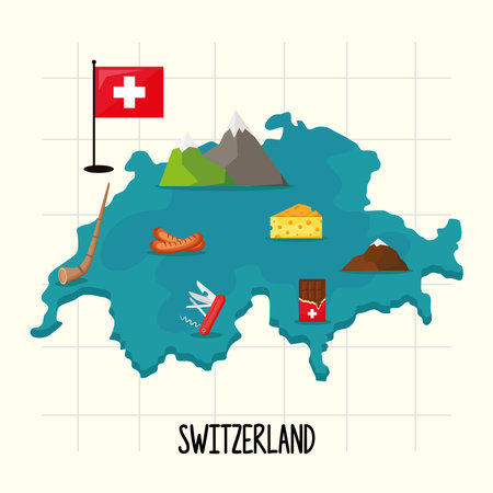 map of switzerland with landmarksのイラスト素材