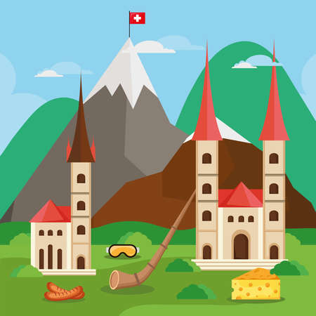 switzerland famous landmarksのイラスト素材