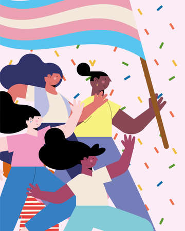 diversity persons running with transgender flagのイラスト素材