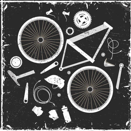 bicycle set parts in black backgroundのイラスト素材