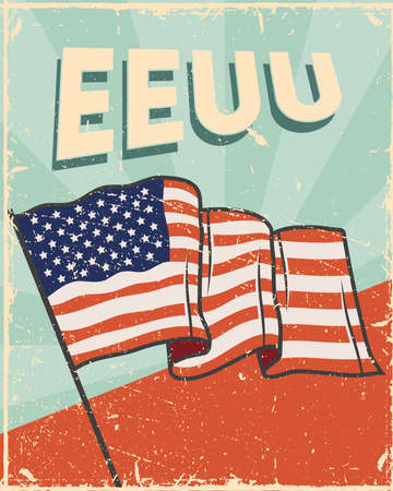 usa flag in pole waving posterのイラスト素材