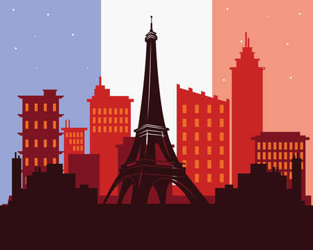 Bastille Day poster with paris city sceneのイラスト素材