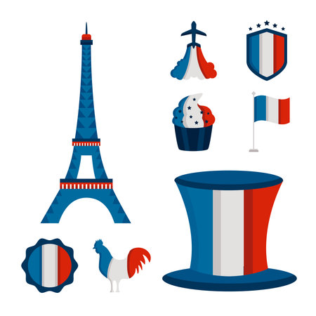 france Bastille day set iconsのイラスト素材