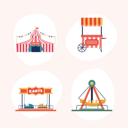 amusement park set four iconsのイラスト素材