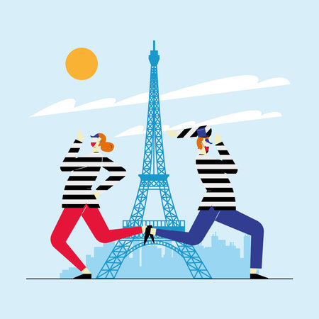 mimes couple characters in parisのイラスト素材
