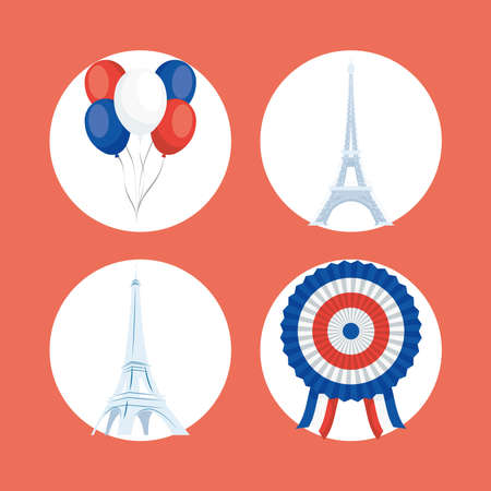 four Bastille Day set itemsのイラスト素材