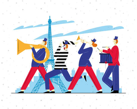 three french marching band and mimeのイラスト素材